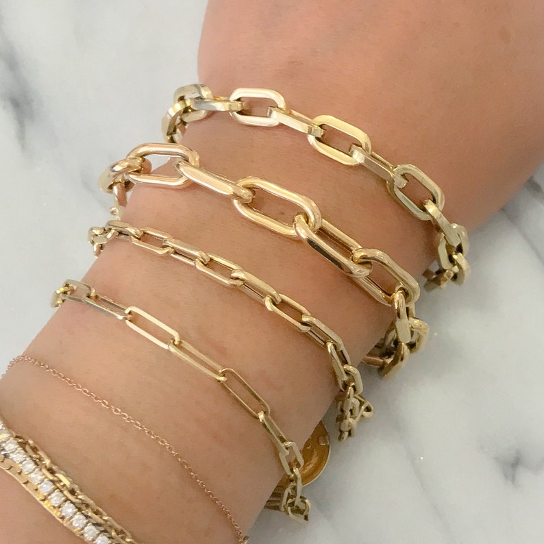 Elongated Oval Link 14K Solid Gold Italian Chain Link Bracelet Etsy