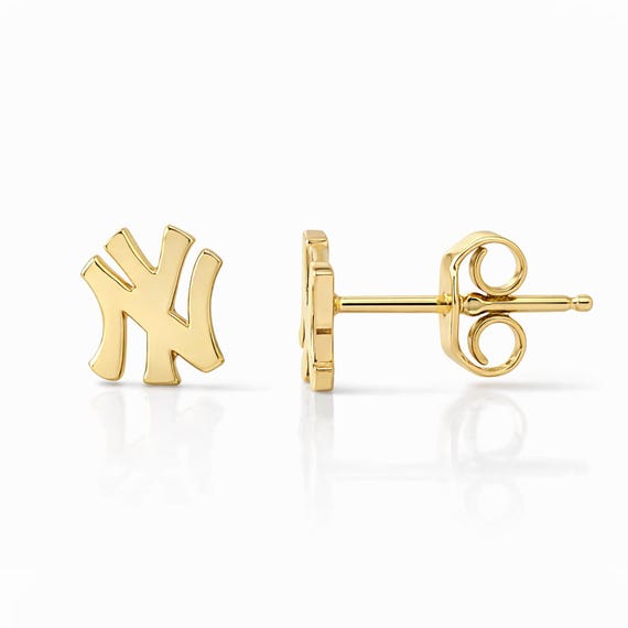 14K Solid Gold NY Logo Stud Earrings: New York Initials for 