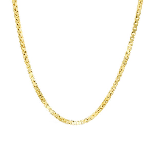 Box Chain 14K Solid Gold Link Necklace, 2.5mm Size (Minimalist Layering Italian Solid Gold Chain Classic Chain Style Square Link Necklace)