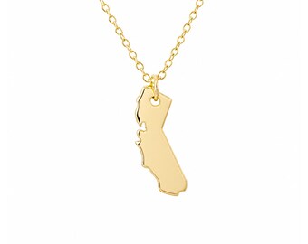 California State Charm 14K Solid Gold Necklace (Real Solid Gold Cali Cutout Charm Pendant) Charm Also Available Without the Chain