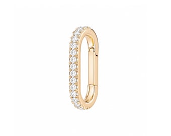 Diamond Oval 14K Solid Gold Enhancer Lock: Pave Real Natural Diamonds, Charm Chain Connector, Layering Necklaces Pendant Bail Charm Bracelet