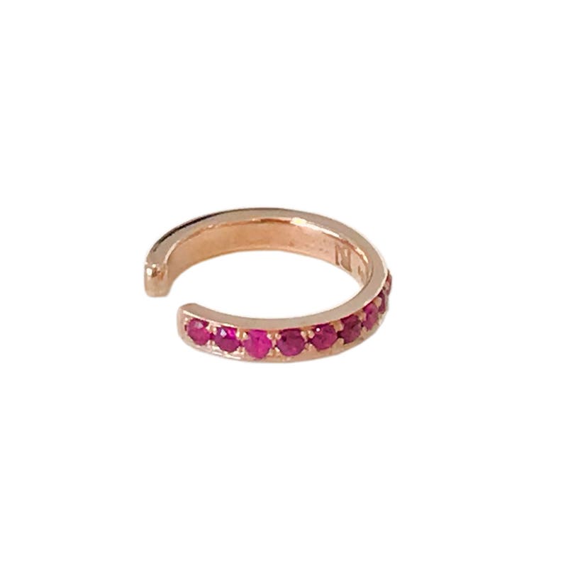 Ruby 14K Solid Gold Hoop Ear Cuff full Pavé Real Rubies Etsy