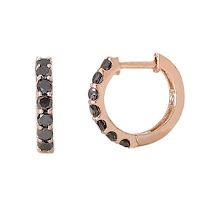 Black Diamond 14K Solid Gold Thick Huggie Hinged Hoop Pavé Earrings, 11.5mm Outer x 8.25mm Inner Diameter (Responsibly Sourced Real Diamond)