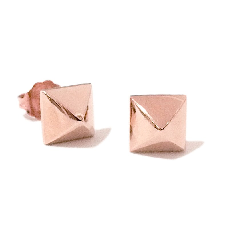 14k White Gold Prism Jewel Natural Brown Diamond Triangle Shaped Push Back Stud Earrings