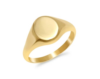 14K Solid Gold Oval Shaped Signet Band Ring, Small Size {Unique Thick Oval Shape Personalized Custom Engravable Monogram Style Initials}