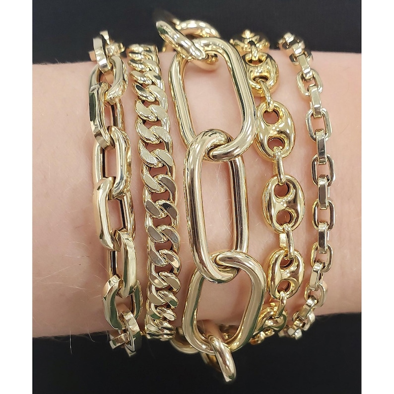 Thick Oval Link 14K Solid Gold Italian Chain Link Bracelet Etsy