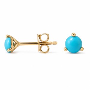 Turquoise Stud 14K Solid Gold Earrings: 3mm Solitaire Martini Setting, Natural Real Turquoise Gemstone Studs; Push, Screw or Flat Backs