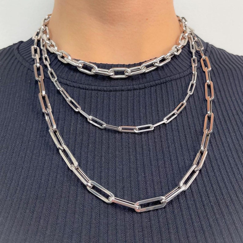 Thick Elongated Flat Oval Link 14K Solid Gold Chain Link Necklace, XL Size (Minimalist Layering Solid Gold Italian Paperclip Style Chain) image 5