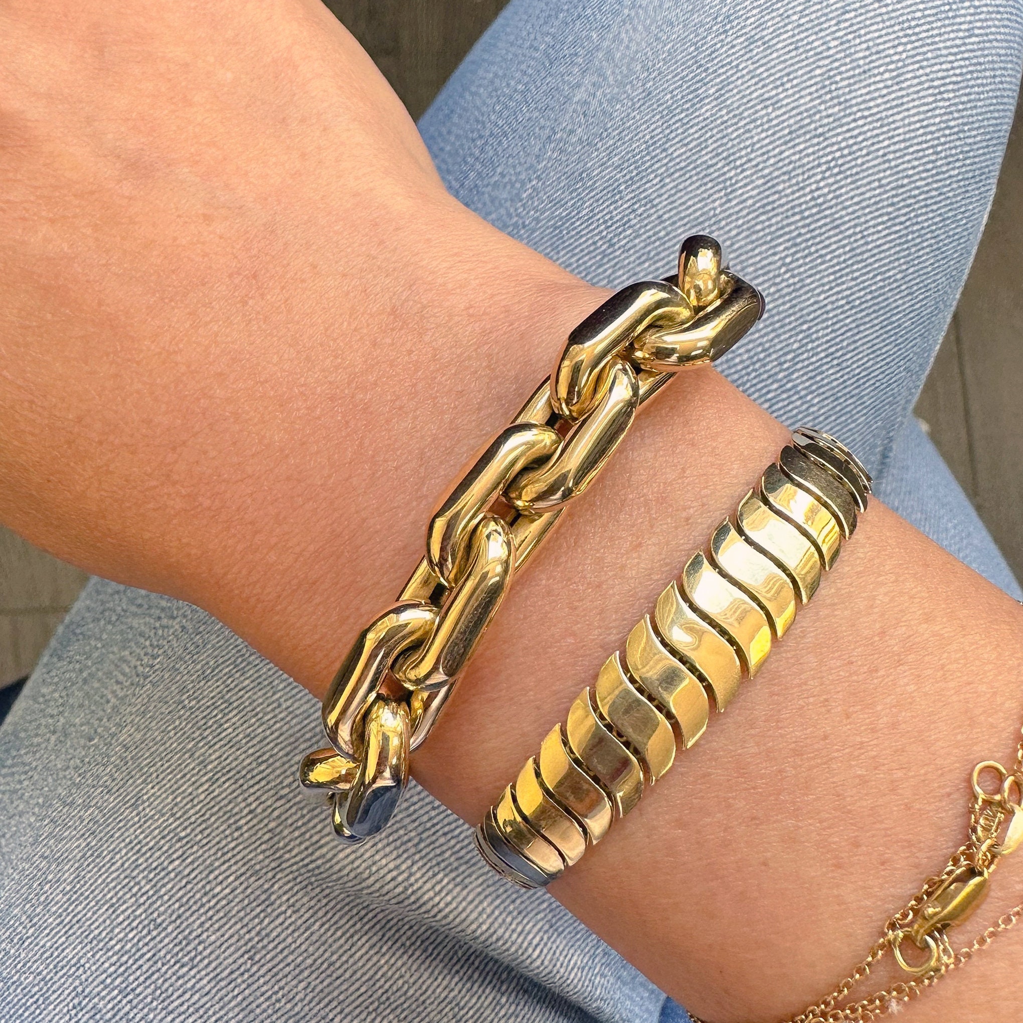 Thick Flat Cobra Link 14K Solid Gold Italian Chain Link Bracelet