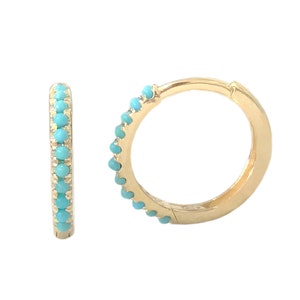 Turquoise 14 kt massief gouden Huggie scharnierende pavé oorbel manchet, 12 mm buiten x 9,5 mm binnendiameter ~ groot formaat (oorlel conch piercing) (1/2")