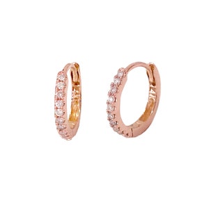 Diamond 14K Solid Gold Huggie Hinged Hoop Pavé Earring, 9mm Outer x 6mm Inner Diameter ~ Small Size (Cartilage Cuff Helix Tragus Piercings)