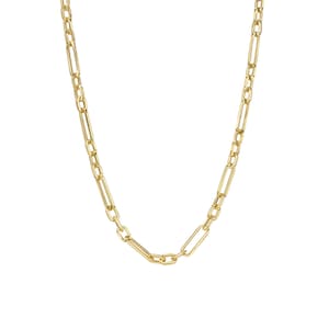 Thin Elongated Oval Link 14K Solid Gold Chain Necklace, 3 to 1 Small Size (Minimalist Layering Solid Gold Alternating Paperclip Necklace)