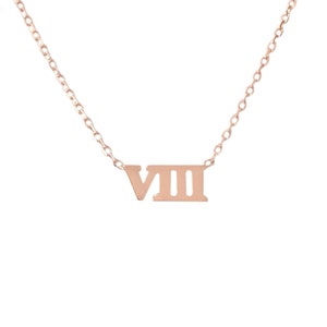 Personalized Roman Numerals 14K Solid Gold Necklace (Unique Dainty Custom Gift Roman Numbers Layering Pendant Charm Necklace, Adjustable)