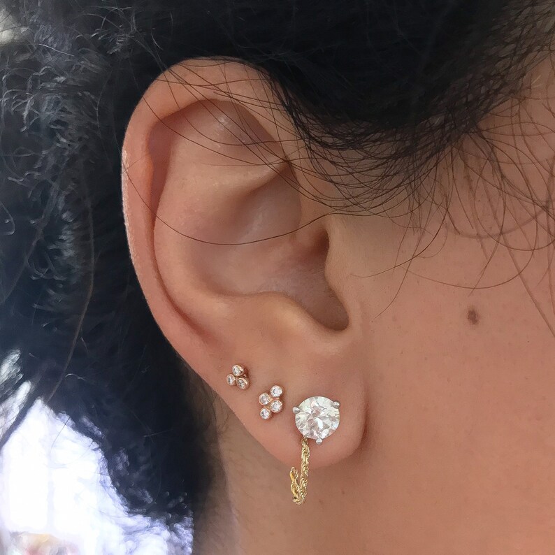 Front to Back Dainty Ear Charm Accessory for Earrings Convertible Dangle Braided Rope Chain 14K Solid Gold Earring Jacket
