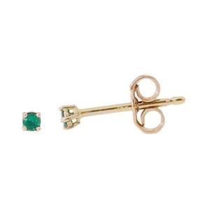 Emerald 14K Solid Gold Stud Earring, 1mm Natural Real Emerald Gemstones {4 Prong Solitaire Single or Pair of Studs w Push or Screw Back}