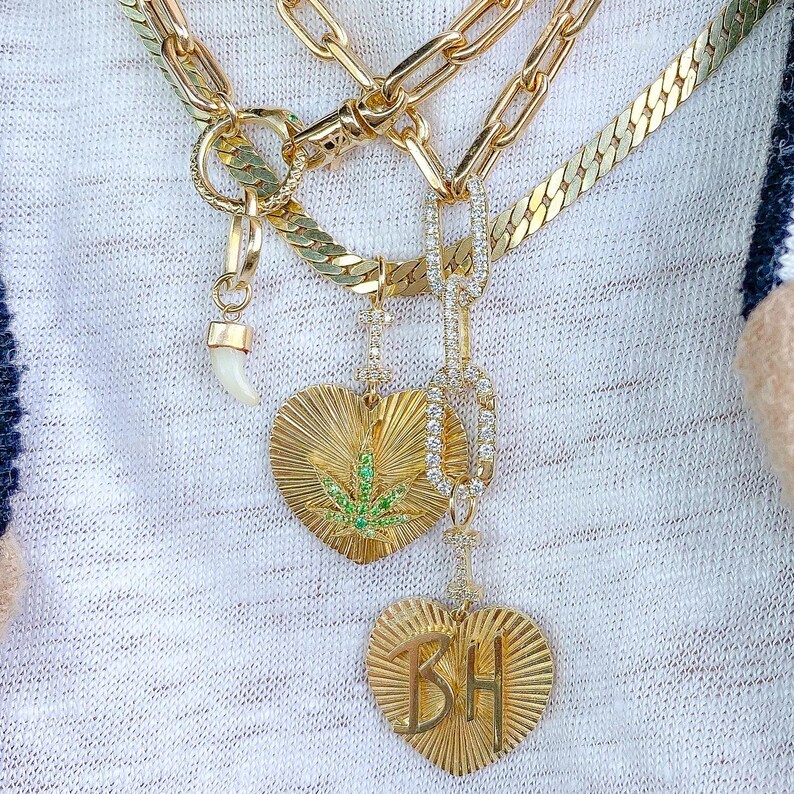 Diamond Oval 14K Solid Gold Enhancer Charm Pendant Lock Etsy