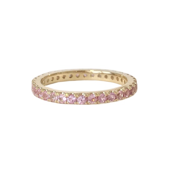 Pink Sapphire Full Pavé 14K Solid Gold Stack Eternity Band | Etsy