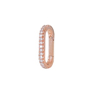Diamond Elongated Oval 14K Solid Gold Enhancer Charm Pendant Lock (Half Pave Real Diamond Durable Chain Enhancer Connector Bail Charm/Link)