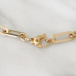 Thick Elongated Flat Oval Link 14K Solid Gold Chain Link Necklace, XL Size (Minimalist Layering Solid Gold Italian Paperclip Style Chain) image 10