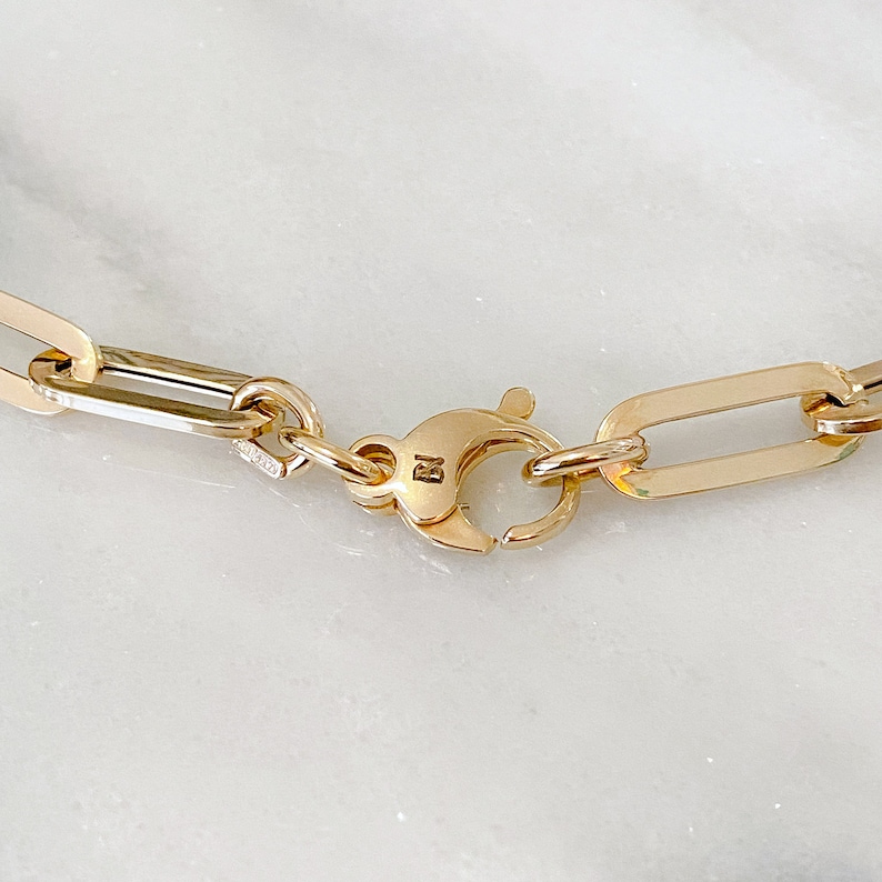 Thick Elongated Flat Oval Link 14K Solid Gold Chain Link Necklace, XL Size (Minimalist Layering Solid Gold Italian Paperclip Style Chain) image 10