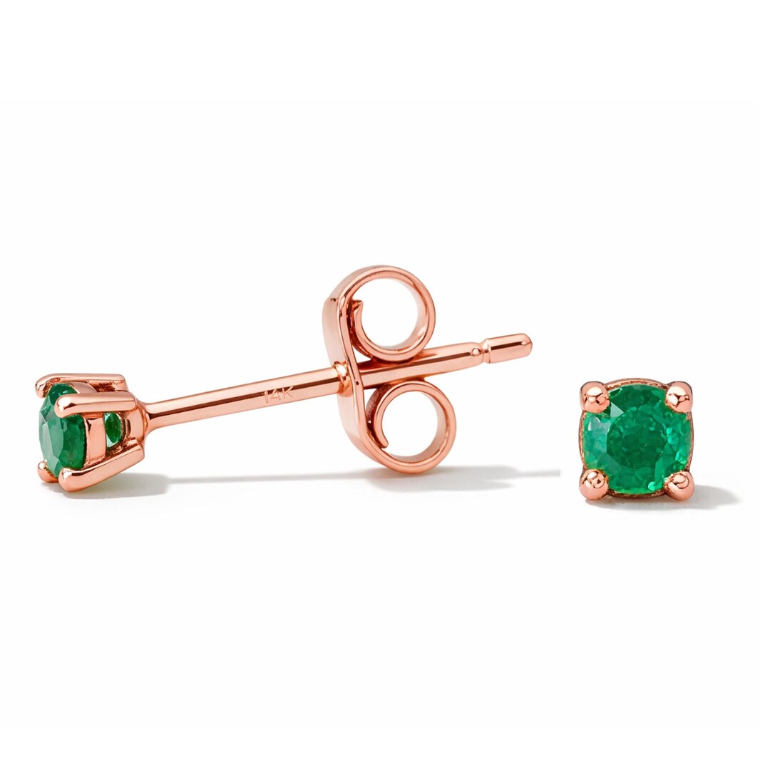 Multiple Backings 2mm Emerald Solitaire 14K Solid Gold Stud Earring: Natural Real Emerald ...