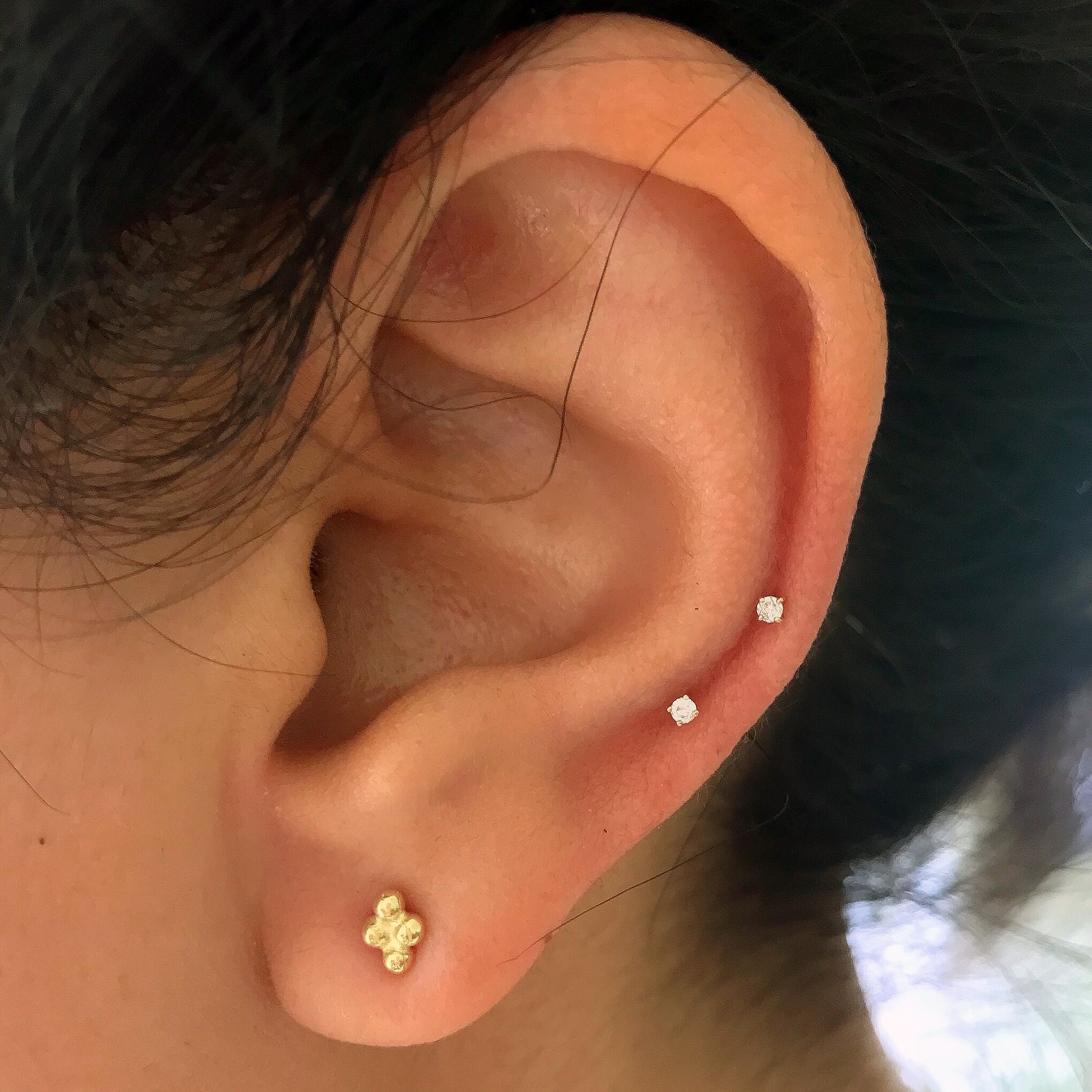 Cluster Ball 14K Solid Gold Stud Earrings (mini Boho Style