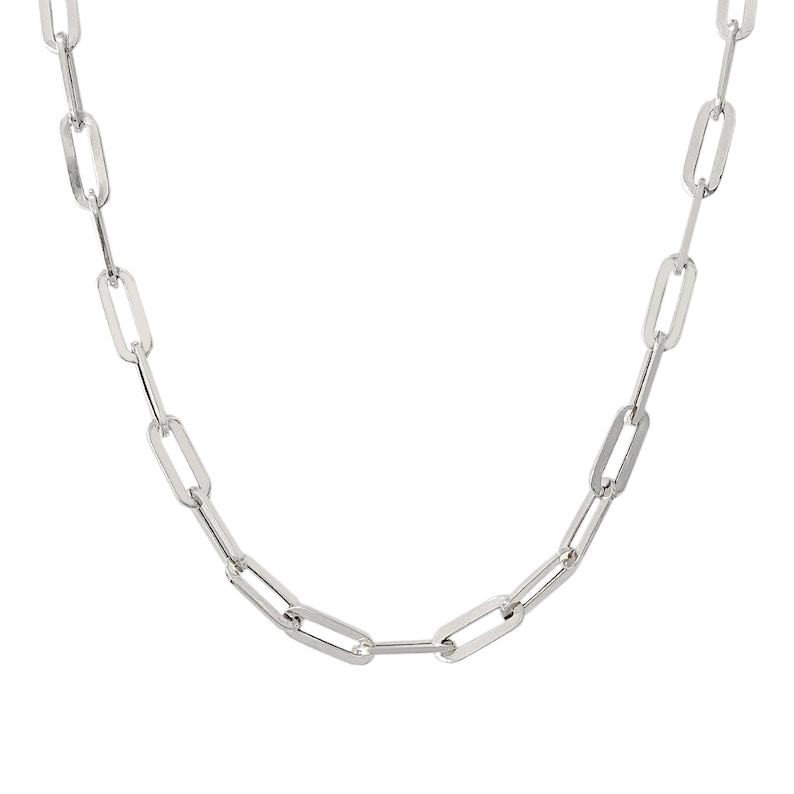 Thick Elongated Flat Oval Link 14K Solid Gold Chain Link Necklace, XL Size (Minimalist Layering Solid Gold Italian Paperclip Style Chain) 14K White Gold