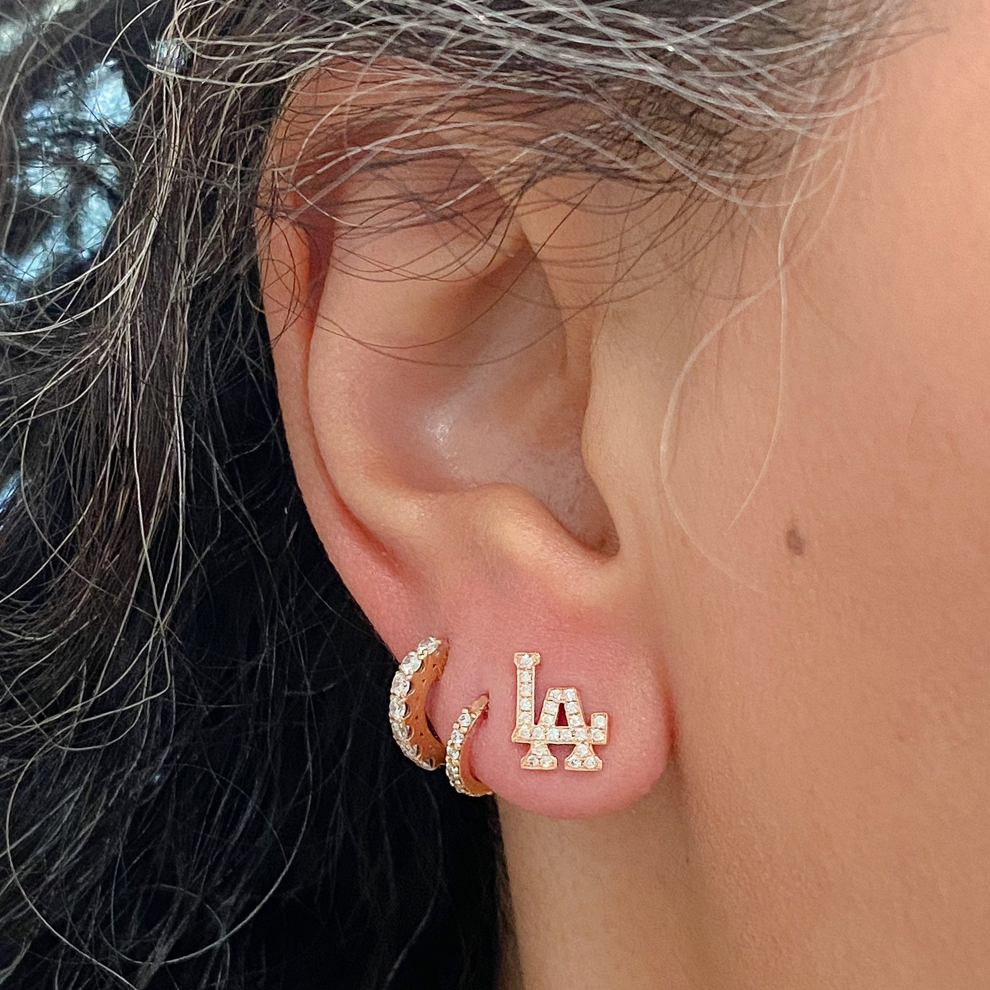 Diamond LA 14K Solid Gold Stud Earring (los Angeles Logo