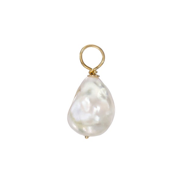 Baroque Pearl 14K Solid Gold Charm Pendant (Real Natural Cultured White Freshwater Pearl Charm Layering Solitaire Pendant)