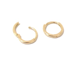 8mm (5/16&quot;) XS Size 14K Solid Gold Huggie Hinged Hoop Round Earrings (for Cartilage, Conch, Helix, Lip, Nose, Rook, Septum, Tragus Piercing)