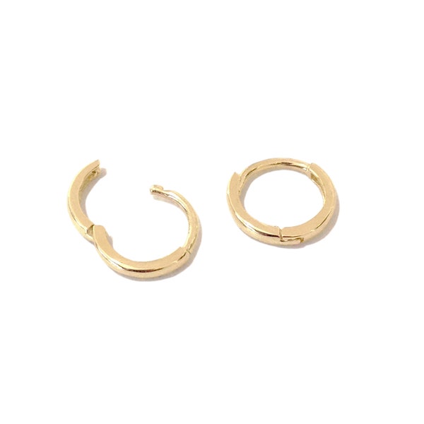 8mm (5/16") XS Size 14K Solid Gold Huggie Hinged Hoop Round Earrings (for Cartilage, Conch, Helix, Lip, Nose, Rook, Septum, Tragus Piercing)