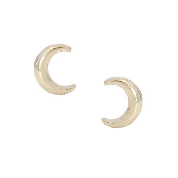 Crescent Moon Stud 14K Solid Gold Earrings (Real Gold Detailed Moons ~ for Earlobe, Cartilage, Tragus Piercings) {Single or Pair of Studs}