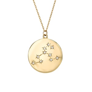 LEO Zodiac Constellation massief 14K gouden diamanten ketting, astrologiecollectie {op verantwoorde wijze verkregen natuurlijke echte diamanten bedel}