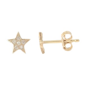 Diamond Star 14 kt massief gouden oorknopjes (echte natuurlijke pavédiamanten) {Verkrijgbaar als enkele of paar stekers met duw- of schroefsteunen}