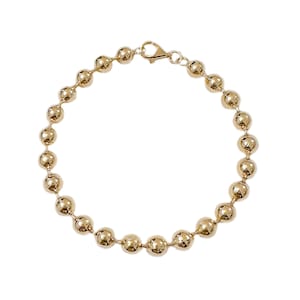 Ball Chain 14K Solid Gold Italian Link Bracelet, 6mm Size Links (Classic Ball Chain Style Layering Bracelet, Great for Everyday Wear)