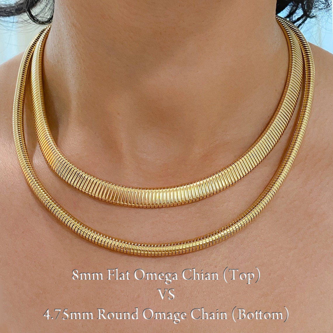 Omega 14K Solid Gold Chain Necklace Flat 8mm Wide modern Etsy
