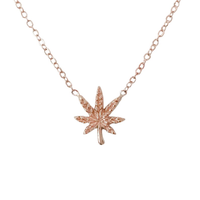 Small Tiny Dainty Boho Cannabis Plant Unisex Charm {Charm Pendant Also Available as Charm Alone} Marijuana 14K Solid Gold Pot Leaf Necklace