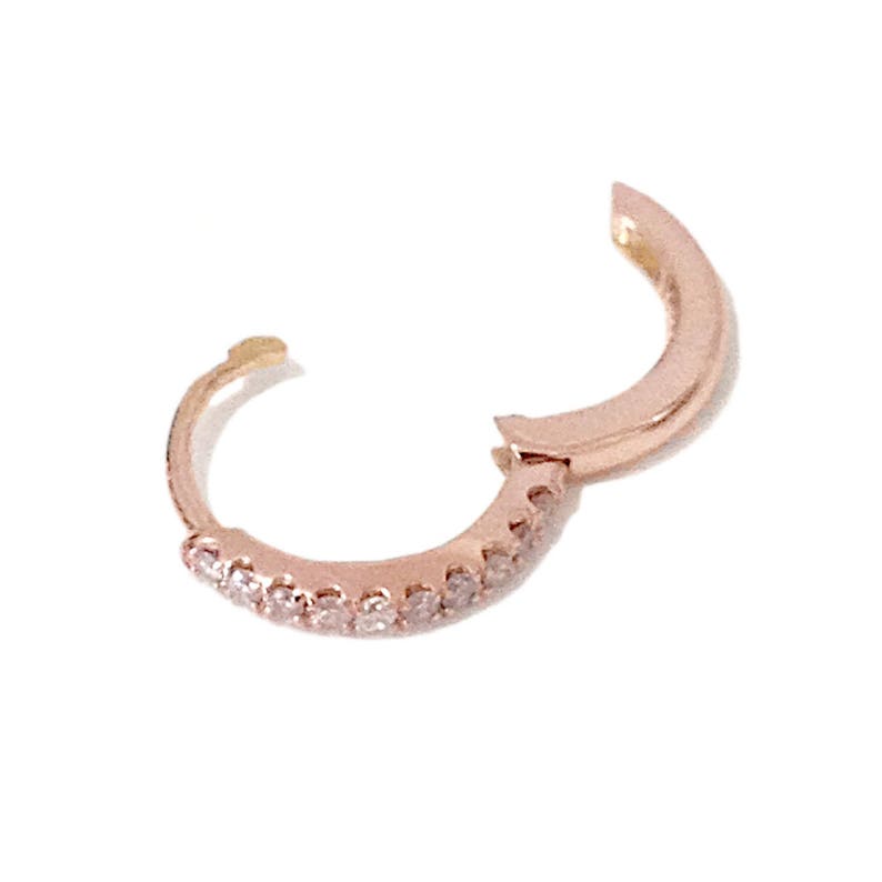 Helix Cartilage Cuff Piercings 9mm Outer x 6mm Inner Diameter ~ Small Size Pav\u00e9 Emerald 14K Solid Gold Huggie Hinged Hoop Earring 38