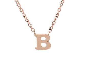 Collar con dije inicial en oro macizo de 14 quilates: collar con colgante de letra personalizado en capas en oro amarillo, blanco o rosa auténtico de 14 quilates.