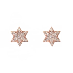Tiny Diamond Star Of David 14K Solid Gold Stud Earrings (Pavé Diamond Jewish Symbol Star ~ Real Natural Diamonds Single or Pair of Earrings)