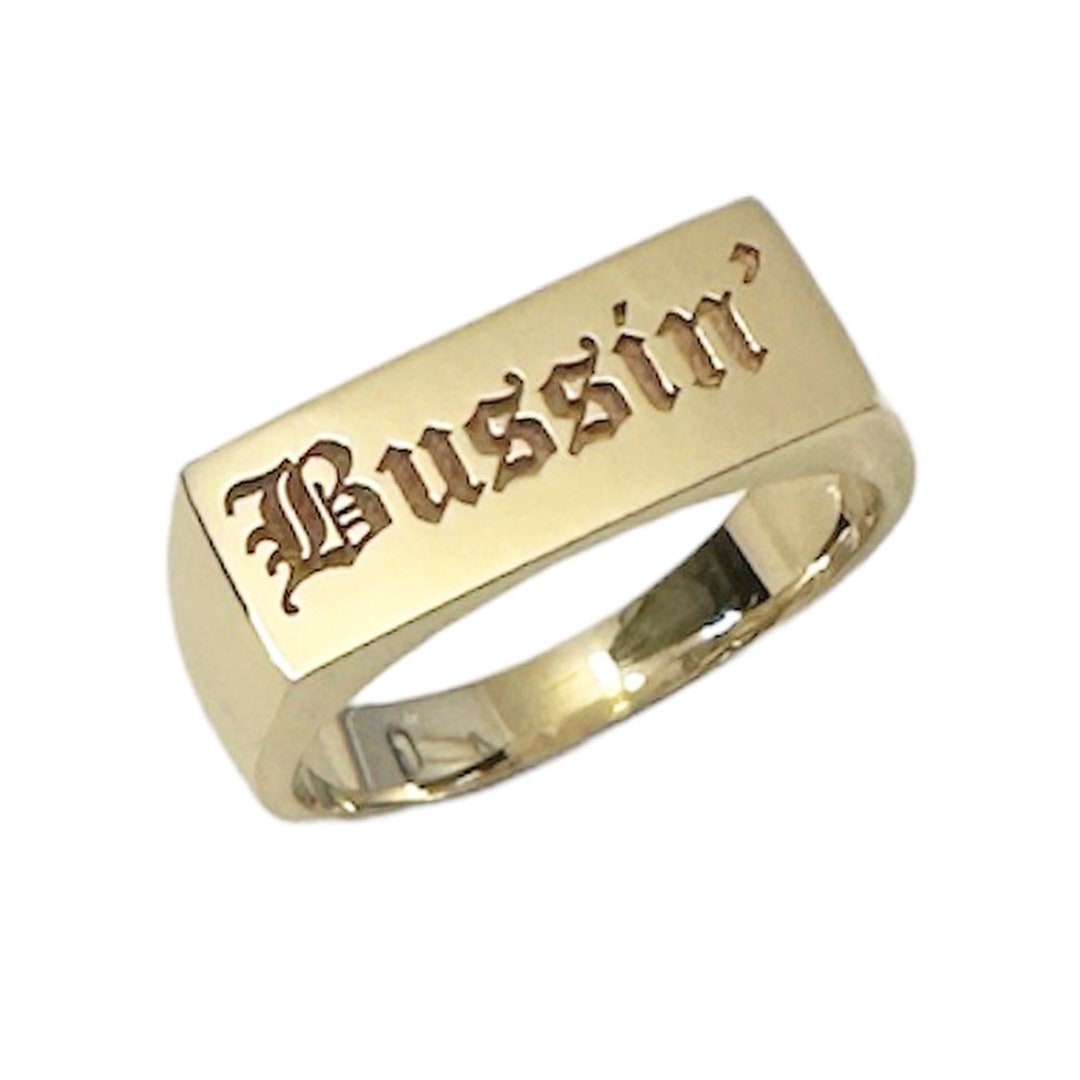 Personalized 14K Solid Gold Rectangle Signet Ring: Engravable Statement ...