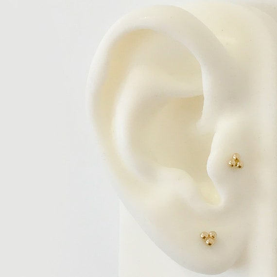 Trinity Ball 14K Solid Gold Cluster Stud Earrings (mini Boho