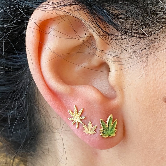 Gold weed earrings outlet