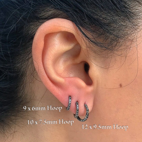 14K Solid Gold Black Diamond Huggie Hoop Earring Medium Size 10mm X 7.5mm Ready to Ship hinged Pave Real Black Diamonds Etsy Canada