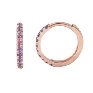 Huggie paars saffier 14 kt massief gouden ring, 12 mm buiten x 9,5 mm binnen ~ groot formaat (pavé scharnierende oorlel of helix piercings)