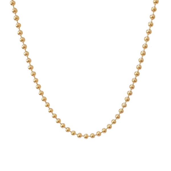 Ball Chain 14K Solid Gold Link Necklace, 3mm Size (Minimalist Layering Italian Solid Gold Chain Classic Ball Chain Style Link Necklace)