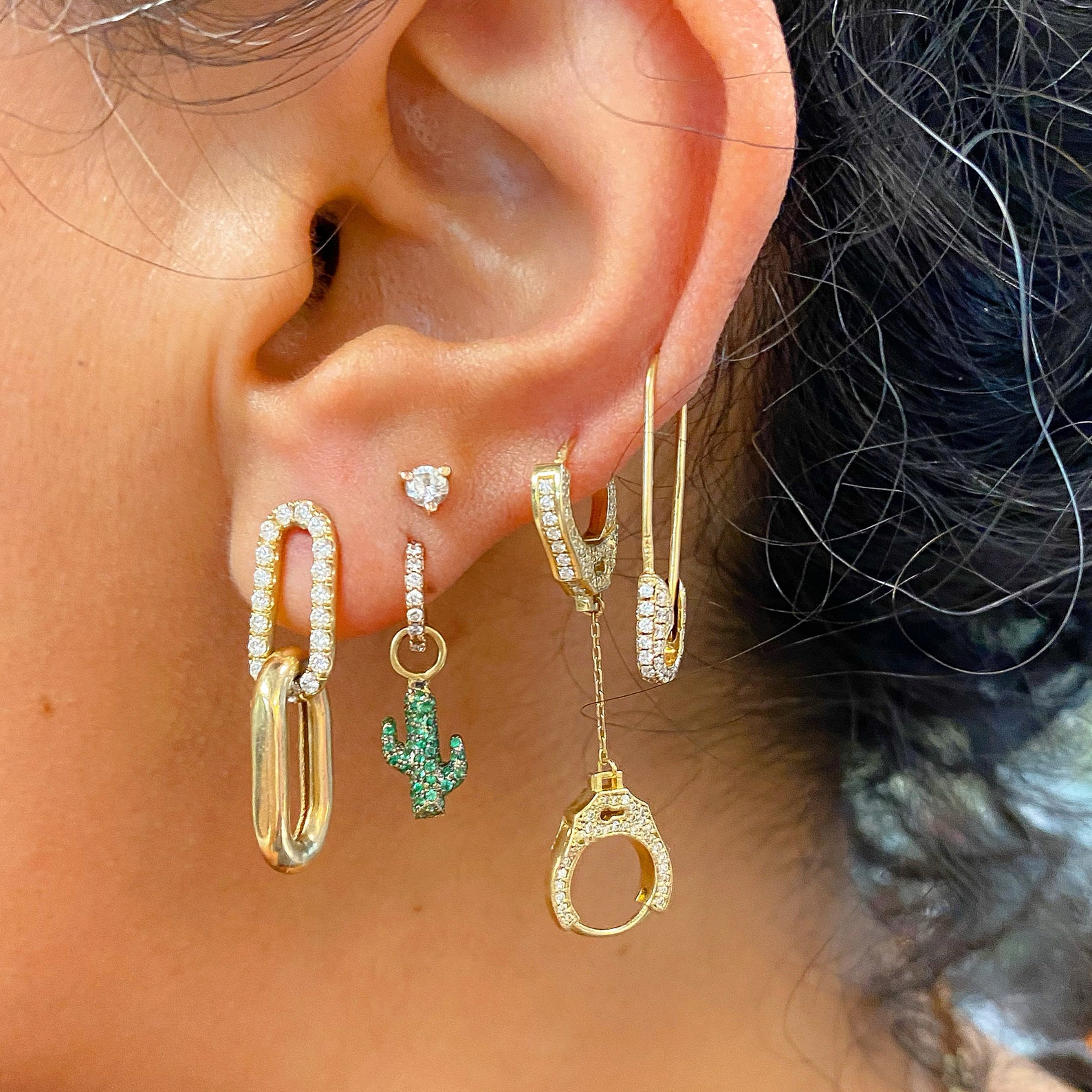 Diamond 14K Solid Gold Long Link Earrings Dangle Oval Link Etsy