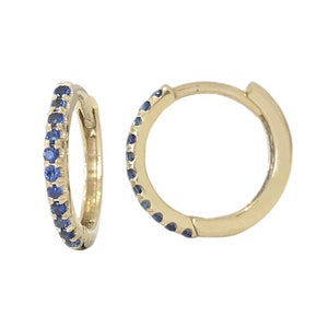 Sapphire Huggie Hoop 14K massief gouden oorbel, 12 mm buiten x 9,5 mm binnendiameter ~ groot formaat (pavé scharnierende manchet oorlel conch helix piercings)