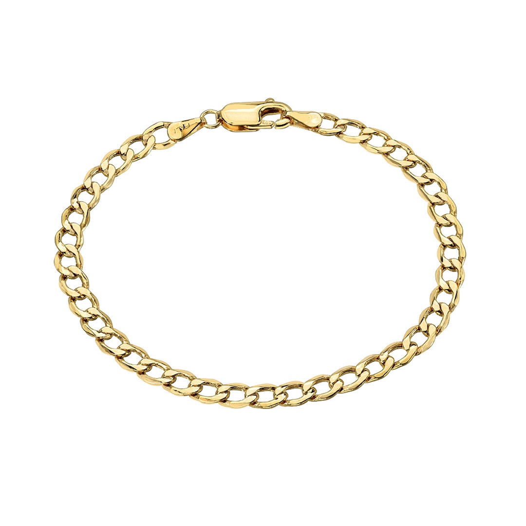 Thin Curb Link 14K Solid Gold Italian Chain Link Bracelet - Etsy