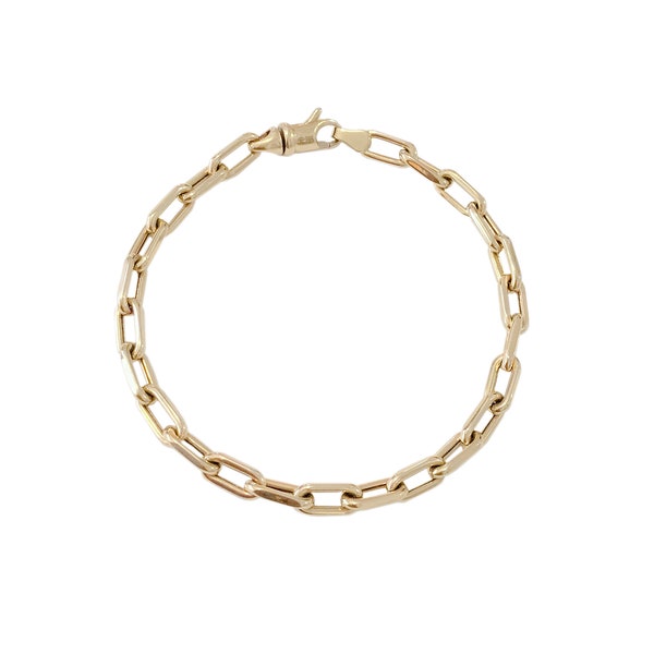 Thick Oval Link 14K Solid Gold Italian Chain Link Bracelet (Open Link Classic Chain Layering Bracelet, Great Everyday Wear Charm Bracelets)